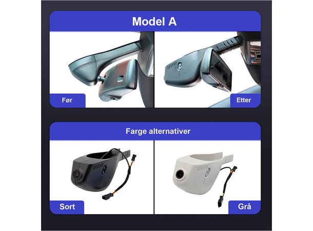 FITCAMX Integrert 4K Dashcam (foran+bak) VW/Skoda (2015 ->) "Model A" Sort